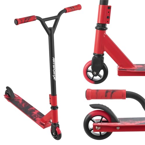 ArtSport Trottinette Stunt Red Smoke – Trottinette Freestyle pour Enfants et Adolescents – Guidon à 360°, Roues en Aluminium...