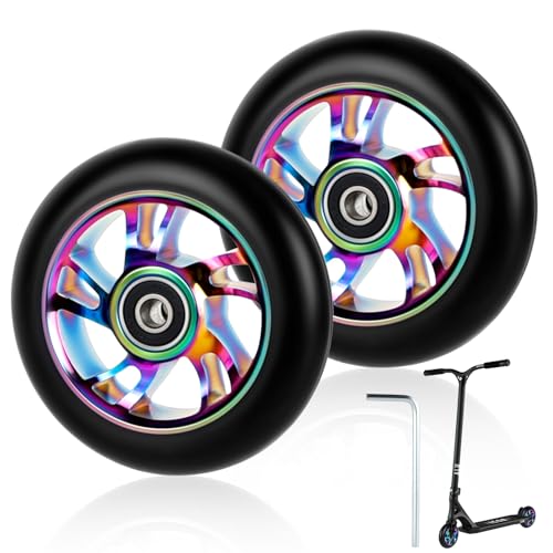 Roue de Trottinette Freestyle 100mm, 2Pcs Roues de Remplacement pour Scooter, Roue de Trottinette Électrique en PU 88A avec...